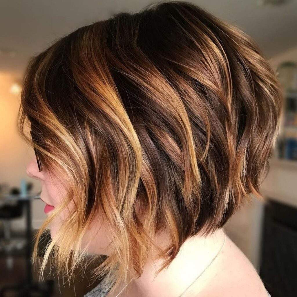 A-Line Bob With Honey Highlights for Short hairstyles